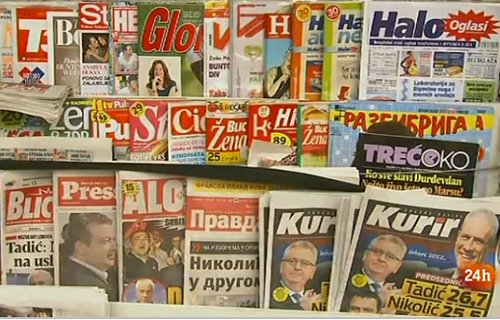 Montaje de portadas de periódicos serbios