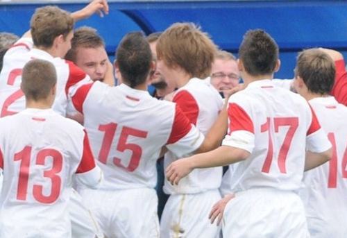 Jugadores de la selección polaca celebran un gol