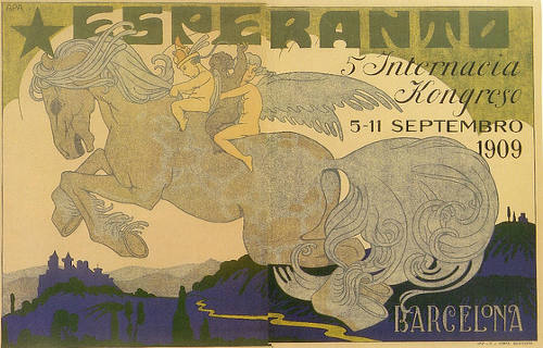 Cartel congreso esperanto en Barcelona en 1909