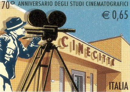 Sello conmemorativo del 75 aniversario de Cinecitta