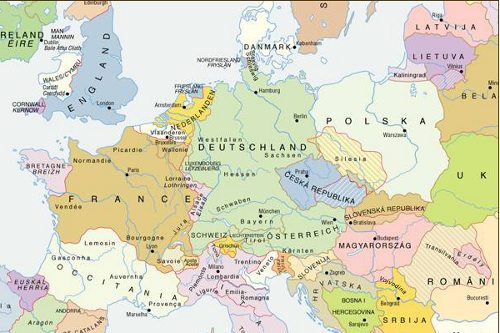Fragmento del mapa de Europa con los territorios que aspiran a ser Estado