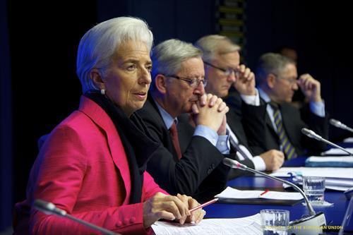 Lagarde, Juncker y Rehn, tras la última reunión del Eurogrupo