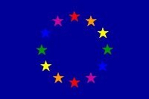 Bandera de la UE con estrellas alusivas al colectivo LGTB