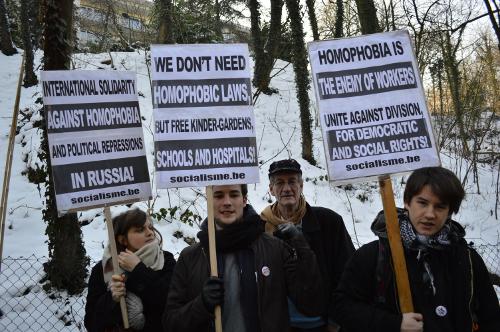 Protesta ante la embajada rusa en Bruselas