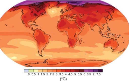 Un mapa con las zonas del globo que se calentarán más