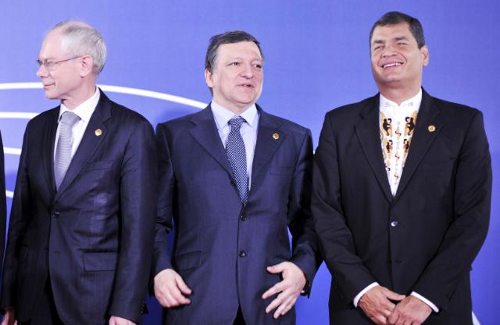 Herman Van Rompuy, Durao Barroso y Rafael Correa