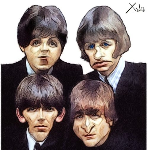 Caricatura de los Beatles