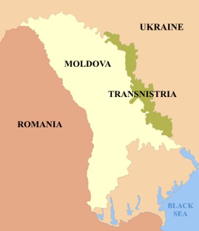 Situación de Transnistria en el mapa. Una franja alargada entre Ucrania y Moldavia
