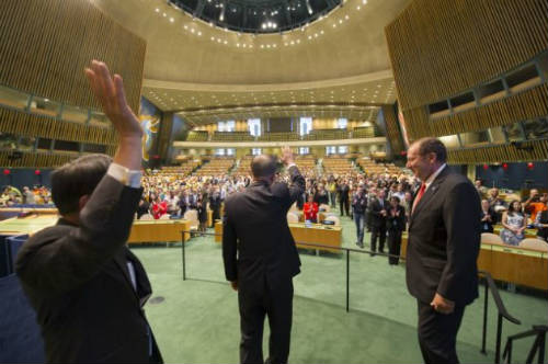 Ban Ki-moon saluda en Asamblea ONU