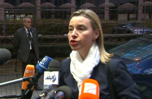 Federica Mogherini a su llegada al Consejo ante los periodistas