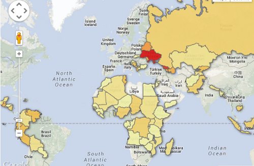 Mapa de países a los que han ido misiones de observación de la UE
