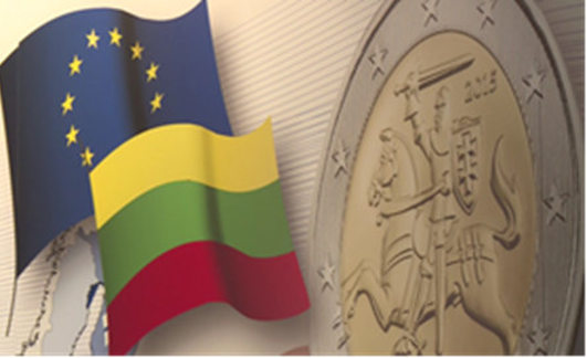 Bandera y euro de la UE y Lituania