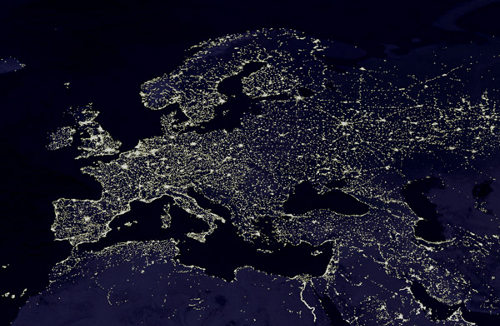 Mapa de Europa iluminado