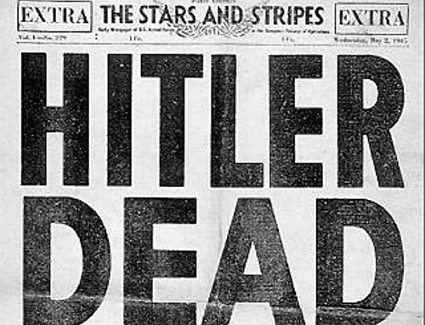 Periódico en el que aparece el tirula Hitler muerto