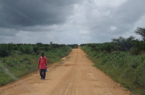 Un hombre camina solo por un camino de tierra