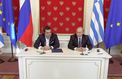 Vladimir Putin y Alexis Tsipras en la rueda de prensa posterior a su entrevista