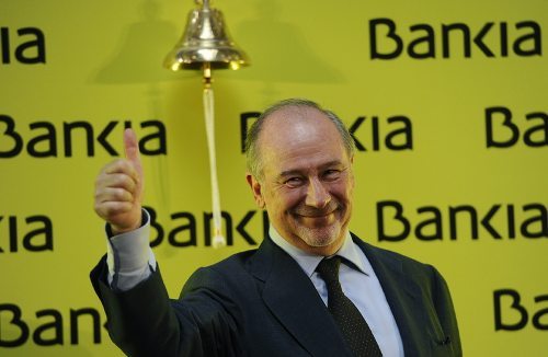 Rodrigo Rato muy sonriente en la Bolsa de Madrid